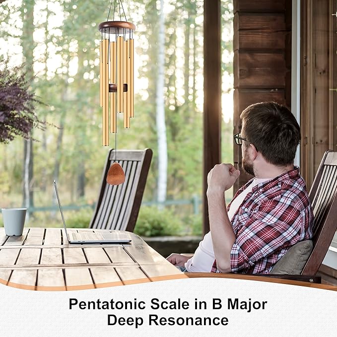 Large Aluminium Wind Chimes 37 Inches to Create a Zen Atmosphere Suitable for Outdoor, Garden, Patio Decoration. Classic Wind Chimes with Wind Catcher Suitable as A Gift for Unisex(Gold)