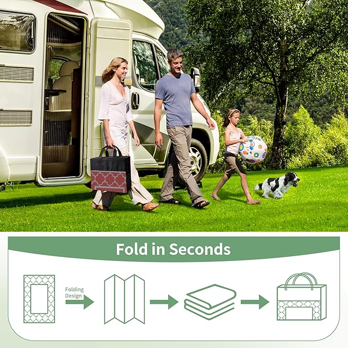 GENIMO 5' x 8' Outdoor Rug Waterproof for Patio Christmas Decor, Foldable Reversible Plastic Straw Area Rugs Mat for Camper, Outside Carpet for Rv, Deck, Porch, Picnic, Beach, Balcony, Red & Grey