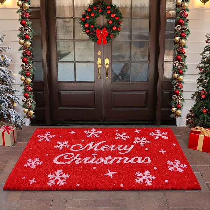 LuxUrux Extra Large Christmas Door Mat 3x5 Feet – Merry Christmas Coir Doormat for Front Porch – Durable Outdoor Holiday Rug with Non-Slip Back – Christmas Welcome Mat Outdoor Décor