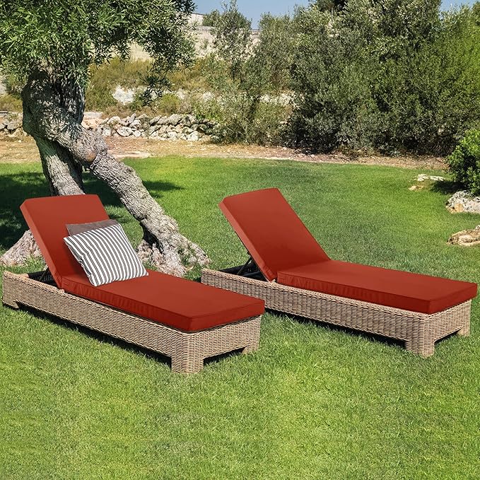 Chaise Lounge Cushion for Outdoor Furniture, Waterproof Fade and Tear Resistant Lounge Deck Chair Cushions for Patio Lawn Pool Resort Hotel, 80x26x3 Inch, Rust