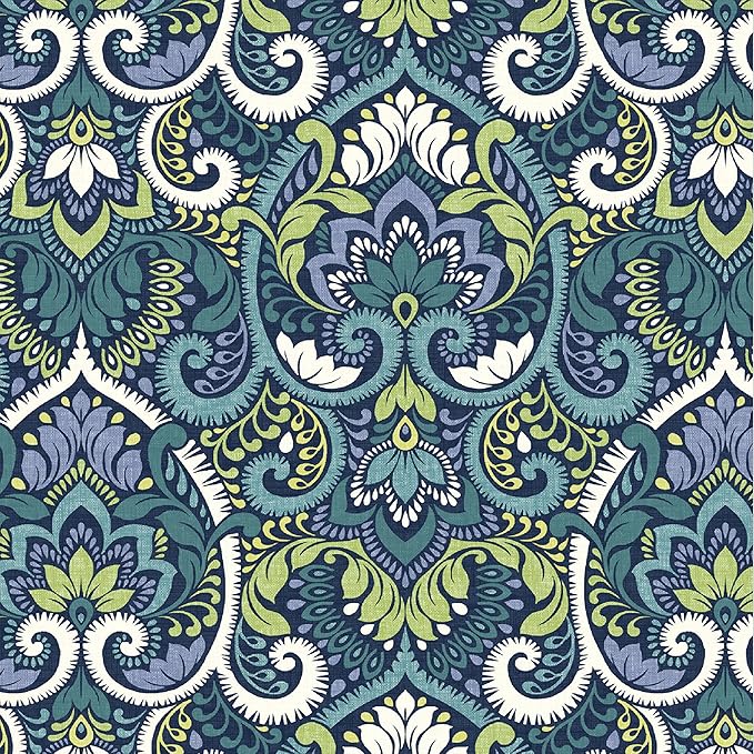 Arden Outdoor Patio Dining Chair Cushion, 20x44, Rain-Proof Seat Pad, Fade-Resistant Outdoor Cushion Sapphire Aurora Blue Damask