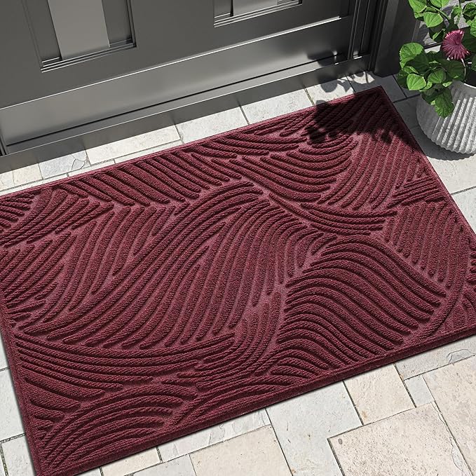 Yimobra Doormat Outdoor Entrance, Simple Stripes All-Weather Waterproof & Non-Slip Mat for Front Door, Heavy Duty Welcome Mat for Indoor, Garage, Patio-36x24, Red