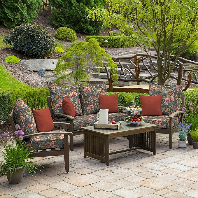 Arden Outdoor Foam Deep Seat Cushion Set, 24 in x 24 in, Weather-Proof, Rain-Proof, Fade Resistant Patio Cushion, Bottom and Back Cushion for Chair, Sofa, and Couch Phoebe Grey Floral