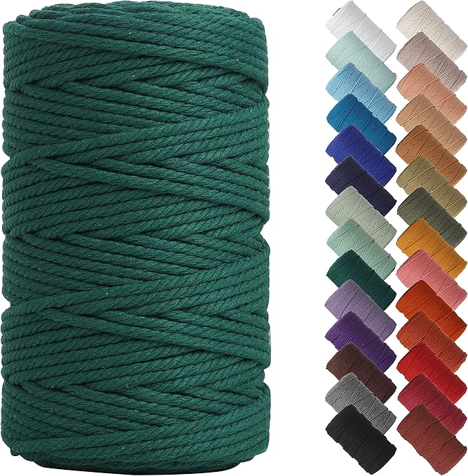 NOANTA Dark Green Macrame Cord 4mm x 109yards, Colored Macrame Rope, Cotton Cord Macrame Yarn, Colorful Cotton Craft Cord for Wall Hanging, Plant Hangers, Crafts, Knitting
