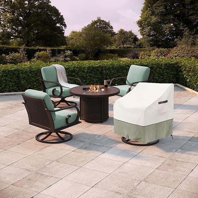 Outdoor Swivel Lounge Chair Cover,100% Waterproof Heavy Duty Outdoor Chair Covers,(33 L x 37 W x 38.5 H inches) Patio Furniture Cover for Swivel Patio Lounge Chair,White&Grayish Green