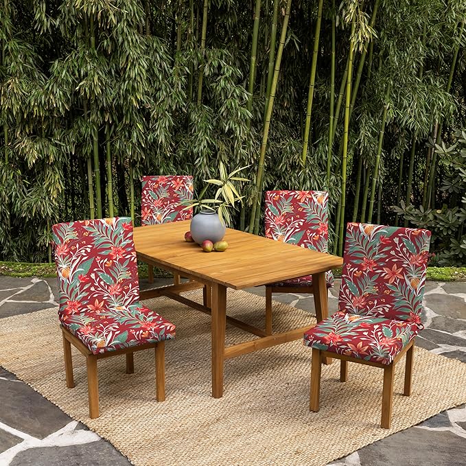 Arden earthFIBER Outdoor Dining Chair Cushion, 20 x 20, Rain-Proof, Fade Resistant, Luau Red Tropical Floral