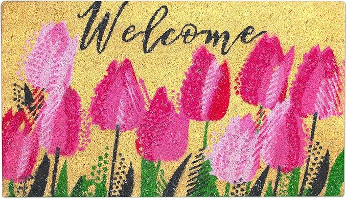 Coir Doormat, Front Door mats Outdoor, Funny Welcome mat Outdoor, Front Door mat for Home Entrance, Door mat Outside Entrance, Welcome mat Indoor 16"x27.5" (Tulips)