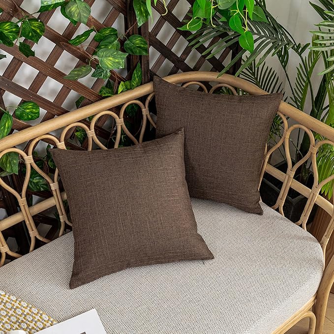 Kevin Textile Pack of 2 Decorative Outdoor Waterproof Pillow Covers Garden Checkered Cushion Sham Throw Pillowcase Shell for Patio Tent Couch 20x20 Inch Brown