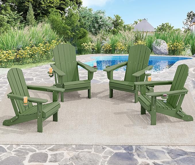 SERWALL Adirondack Chair with Cup Holders - Composite Adirondack Chairs HDPE Outdoor Chairs All Weather Use- Avocado