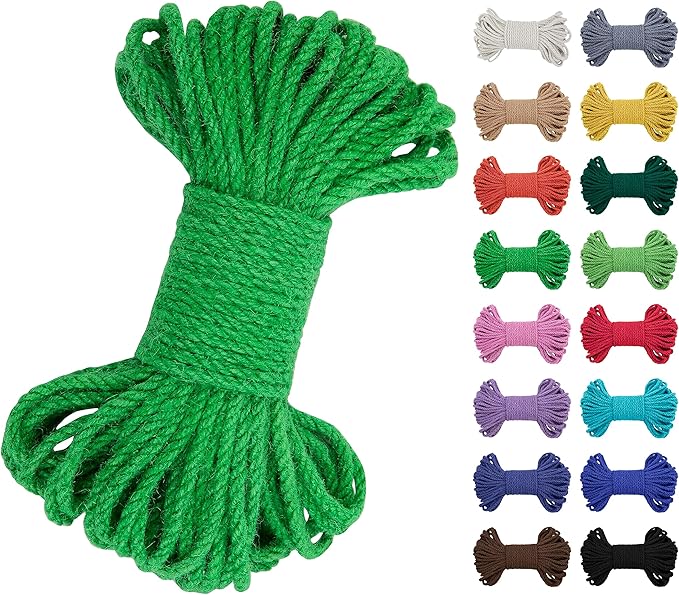 JeogYong 5mm Jute Twine String 66 Feet Natural Thick Garden Hemp Twine for Crafts, Outdoor, Gardening, Gift Wrapping, Plants, Packing Materials (Green)