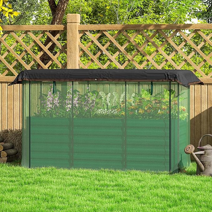 Outsunny 5.9 x 2 x 1.9 ft Galvanized Raised Garden Bed with Crop Cage Plant Protection Net and Shade Cloth Roof, Metal Planter Box with Cover for Vegetables, Flowers, Herbs, Green