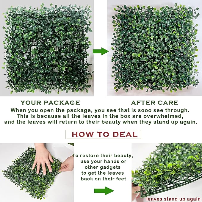 Bybeton Artificial Green Wall Panel,10"x 10"(24Pcs) Boxwood Faux Grass Wall Panels for Interior Wall, Backdrop Wall,Garden Wall and Indoor Outdoor Plant Wall Decor