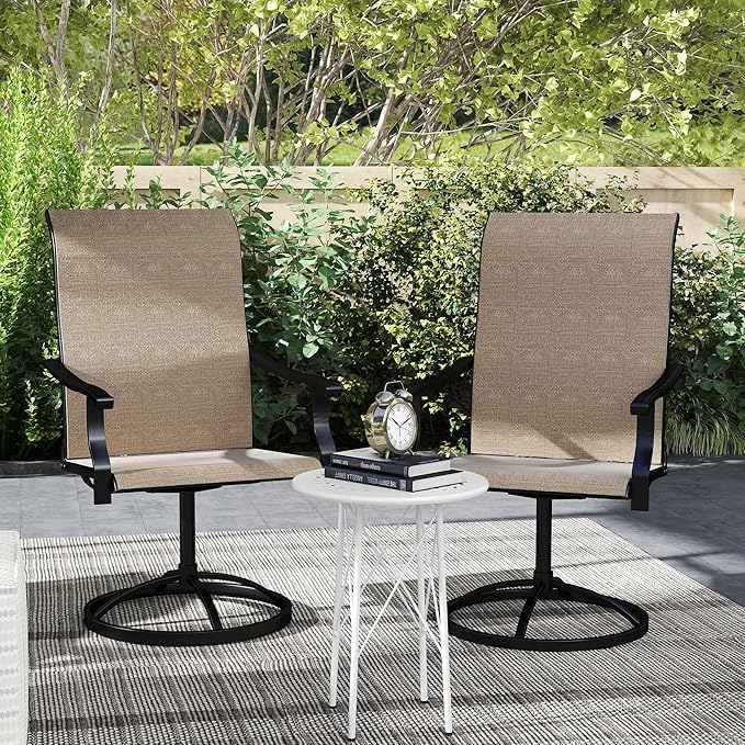 Outsunny Outdoor Patio Swivel Chairs Set of 2, High Back Patio Dining Chairs with All-Weather Mesh Fabric and Metal Frame for Backyard, Lawn, Porch or Garden, Brown