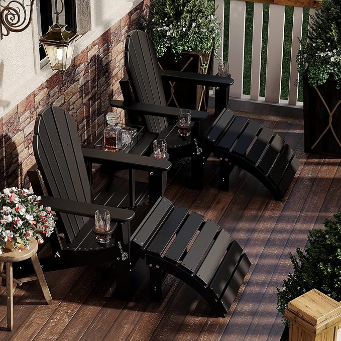 Sundale Outdoor Folding Plastic Adirondack Ottoman, All-Weather Adirondack Chair Footrest, Fade and Rust Resistant, Perfect for Outside Patio Garden Pool Yard Black