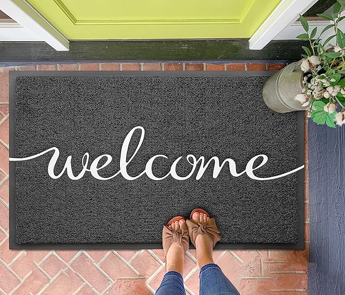 KILOCOCO Door Mat Black Welcome Mat Outdoor Doormat Non-Slip Front Door Mats for Entrance, 31"x47"