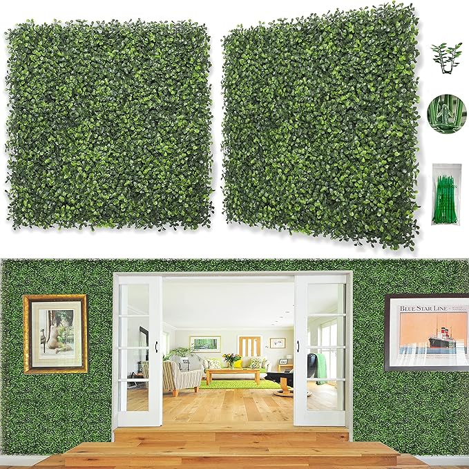 Bybeton Artificial Boxwood Grass Wall Panels,24 Pack 20"x 20" UV-Anti Grass Backdrop& Greenery Wall Panels for Indoor Outdoor Privacy Protected and Garden, Balcony,Privacy Fence Screen Décor