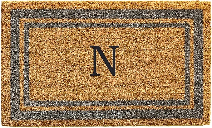 Calloway Mills 153022436N Periwinkle Border 24" x 36" Monogram Doormat, (Letter N)