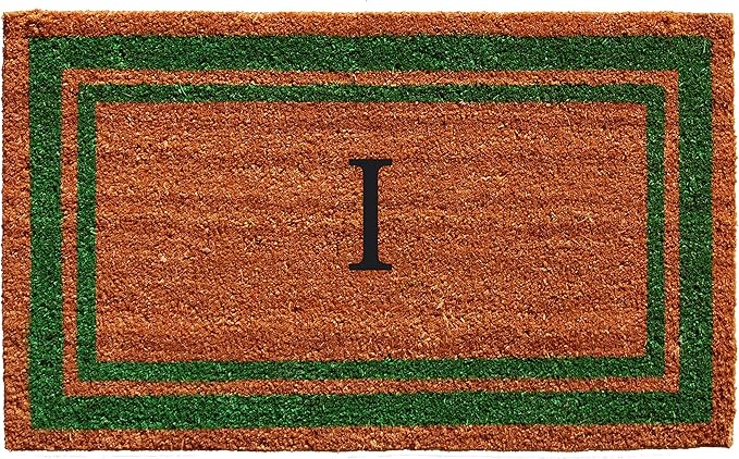 Calloway Mills Green Border 18" x 30" Monogram Doormat, Natural/Green (Letter I)