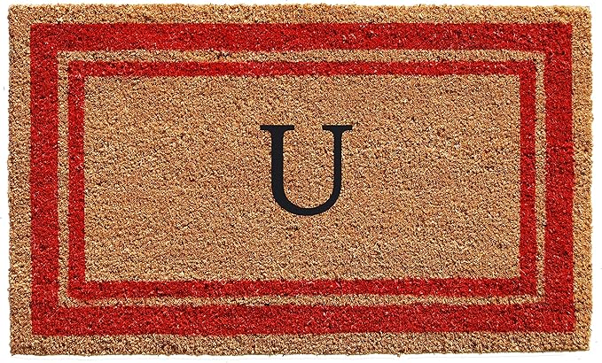 Calloway Mills 153031830U Red Border Monogram Doormat, (Letter U), 18" x 30"