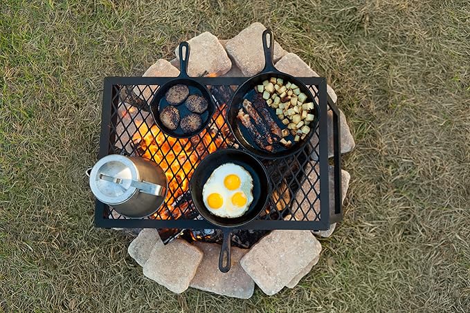 Amazon Basics Heavy-Duty Portable Camping Grill Grate for Outdoor Open Flame Cooking, Foldable, Sturdy, 15.9" x 12.2", Black
