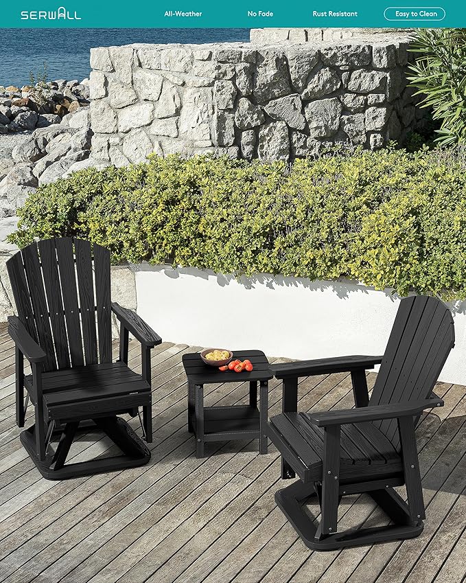 SERWALL Adirondack Swivel Glider Chair, HDPE Glider Set of 2 for Outdoor, All-Weather Glider Chair for Porch, Balcony, Midnight Black