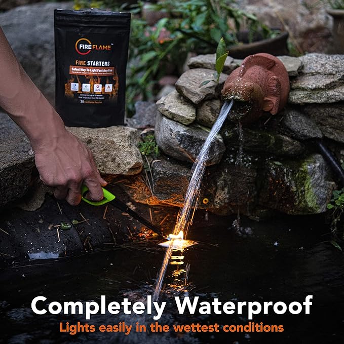 Fireflame Quick Instant Fire Starter - 100% Waterproof All-Purpose Indoor & Outdoor Firestarter, for Charcoal Starter, Campfire, Fireplace, BBQ - Odorless and Non-Toxic - 60 Pouches in Canister