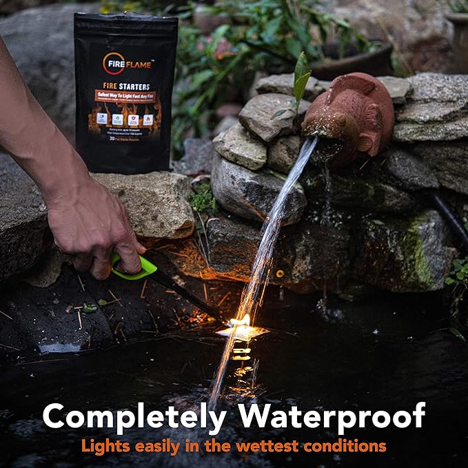 FireFlame Quick Instant Fire Starter -100% Waterproof All-Purpose Indoor & Outdoor FireStarter, for Charcoal Starter, Campfire, Fireplace, Firepit, Smoker - Odorless and Non-Toxic - 20 Pouches in Bag