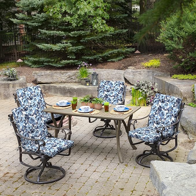 Arden Outdoor Patio Dining Chair Cushion, 20x44, Rain-Proof Seat Pad, Fade-Resistant Outdoor Cushion Blue Garden Floral