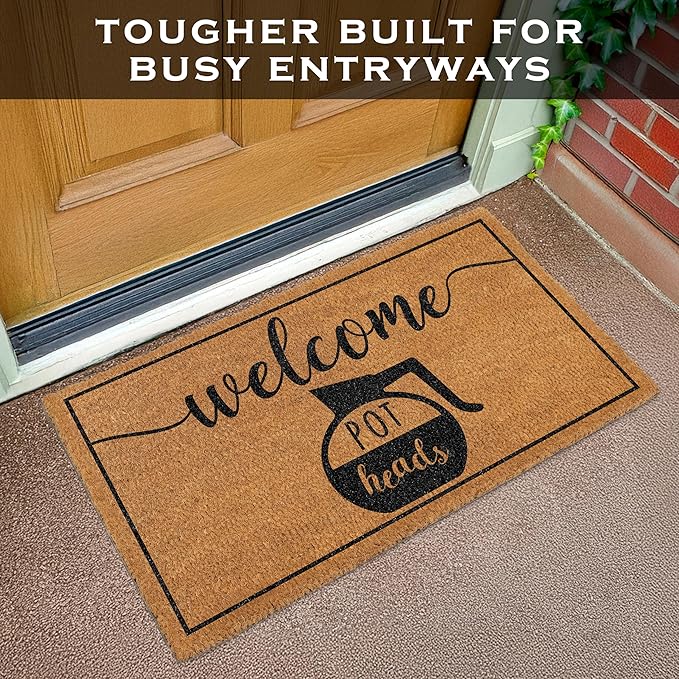 MAINEVENT Pot Head Door Mat Outdoor 30x17 Inch, Coffee Drinker Gift Men for Covered Outdoor Area, Funny Pot Head Gift, Funny Welcome Mat, Coffee Themed Decor for Front Door