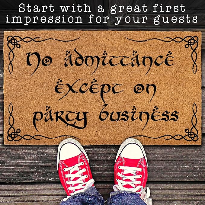 MAINEVENT No Admittance Except On Party Business Door Mat Outdoor 30x17 Inch, Nerd Welcome Mat Outside Entrance for Covered Porch or Patio, LOTR Gift