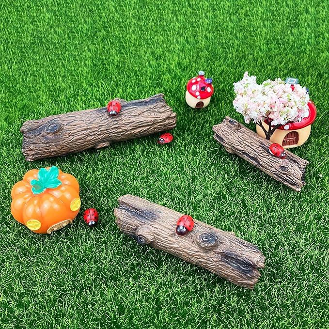 7Pcs Artificial Tree Stumps and Miniature Fake Stone Rocks for Micro Landscape Decor Resin Moss Terrariums Bonsai Decor