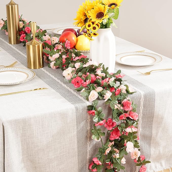 BLEUM CADE 8Pcs 65.6Ft Flower Garland Artificial Rose Vines for Bedroom, Cute Fake Hanging Flower Vines Floral Garland Decorations for Wedding Party Wall Room Decor Aesthetic