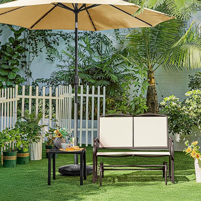 Yaheetech Outdoor Glider 2-Person Outdoor Glider Bench, Patio Chair, Rocking Patio Chairs Outdoor Loveseat for Backyard, Poolside, Garden,Porch, Heavy Duty Steel Frame, Beige