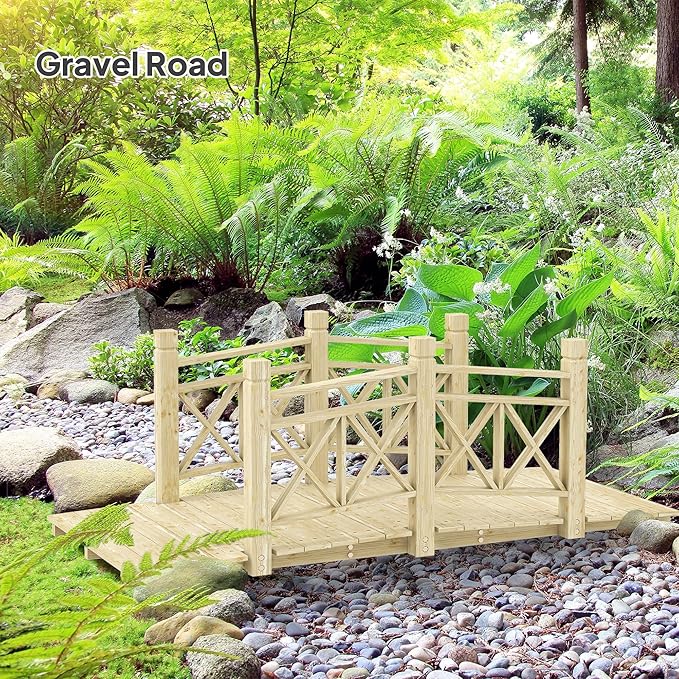 5FT Wooden Garden Bridge with Handrails, Decorative Landscape Footbridge for Yard, Pond, Farm or Creek - Rust-Resistant Cedar Construction, Easy Assembly & 300LB Capacity, Nature Wood
