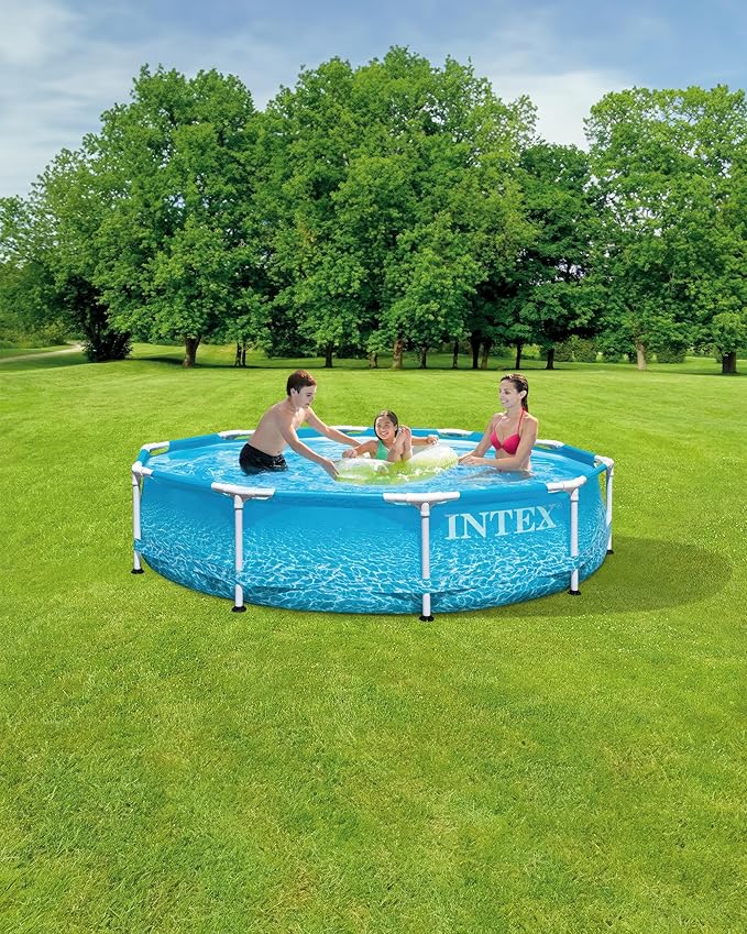 Intex 28206EH Large Round Above Ground Swimming Pool with Reinforced Sidewalls and Metal Frame for Backyard or Outdoor Use, 10 Foot by 30 Inch