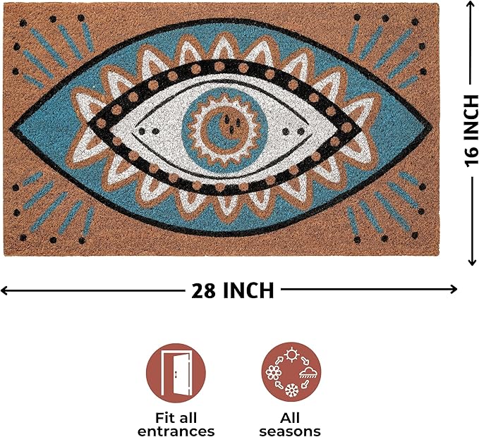 Folkulture Welcome Matt Outdoor | 16 x 28 Evil Eye Decor Mat for Front Door Mat Outside Entrance | Eco Friendly | Welcome-Mats Cute | Coir Door Mats | Outdoor Decor for Home | Durable & Anti Slip