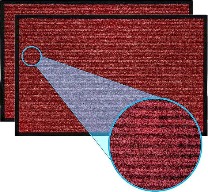 LuxUrux 2-Pack Heavy-Duty Rubber Door Mats - Indoor/Outdoor Use, Easy to Clean, Waterproof, Low-Profile Entry Rugs - Ideal for Entry, Patio, Garage - Striped Red Design (23'' x 35'')