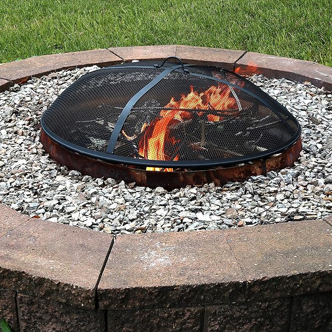 Sunnydaze Heavy-Duty Steel Mesh Fire Pit Screen - Fire Pit Spark Screen with Handle - 24-Inch Diameter