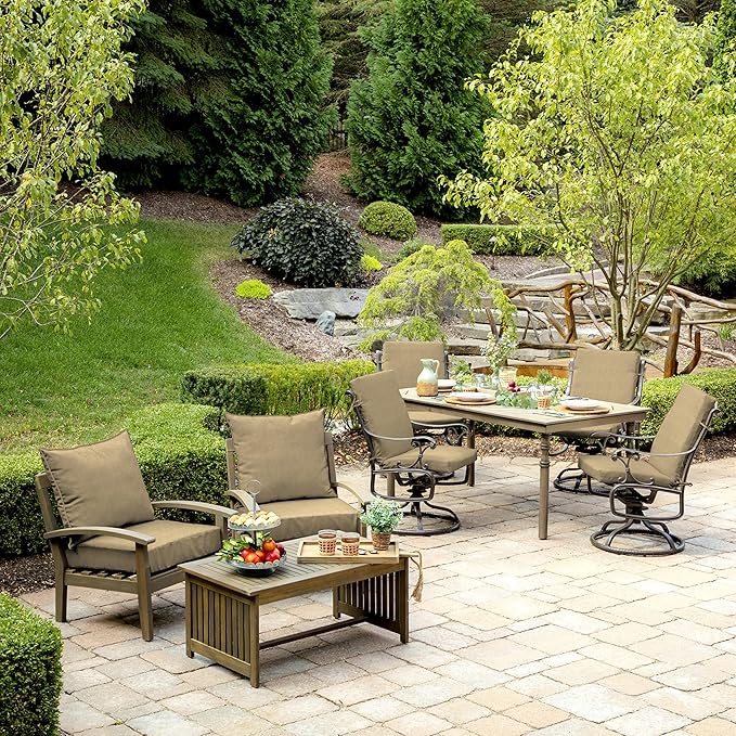 Arden Performance Outdoor Deep Seat Set, 24 x 24, Water Repellent, Fade Resistant, Deep Seat Bottom and Back Cushion Tan Hamilton