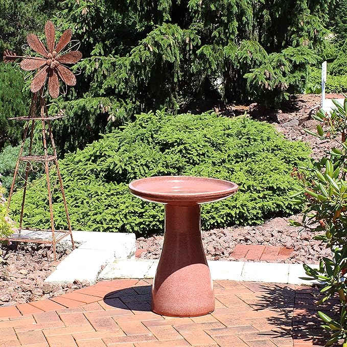 Sunnydaze 21" H Ceramic Bird Bath for Outside - Hand-Painted Outdoor Bird Bath Bowl, UV/Frost-Resistant Finish - Lava