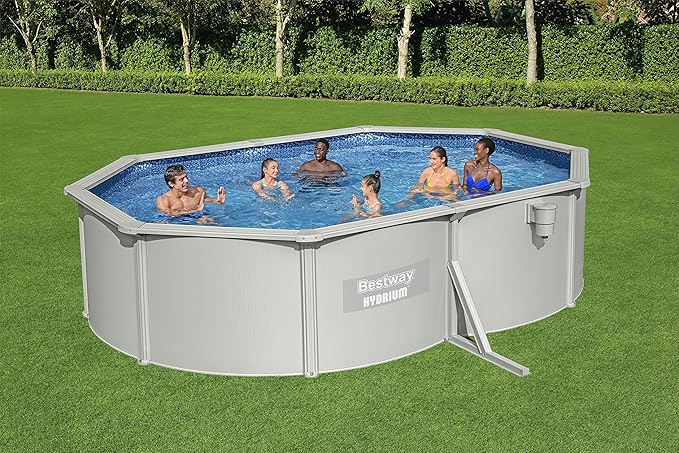 Bestway Hydrium 16’5” x 12' x 48" Above Ground Pool, Oval Steel Side Wall Frame Outdoor Swimming Pool Set with Sand Filter Pump, Ladder & Accessories