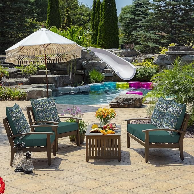 Arden Outdoor Deep Seat Cushion Set, 24 in x 24 in, Weather-Proof, Rain-Proof, Fade Resistant Patio Cushion for Chair, Sofa, and Couch Sapphire Aurora Blue Damask