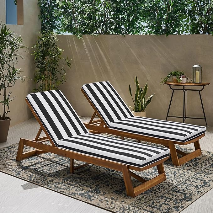 Outdoor Chaise Lounge Chair Cushions 2 Pack, Thick Waterproof Patio Pool Lounge Cushions, Fade Resistant, Yellow/White Striped(Black & White Stripe)