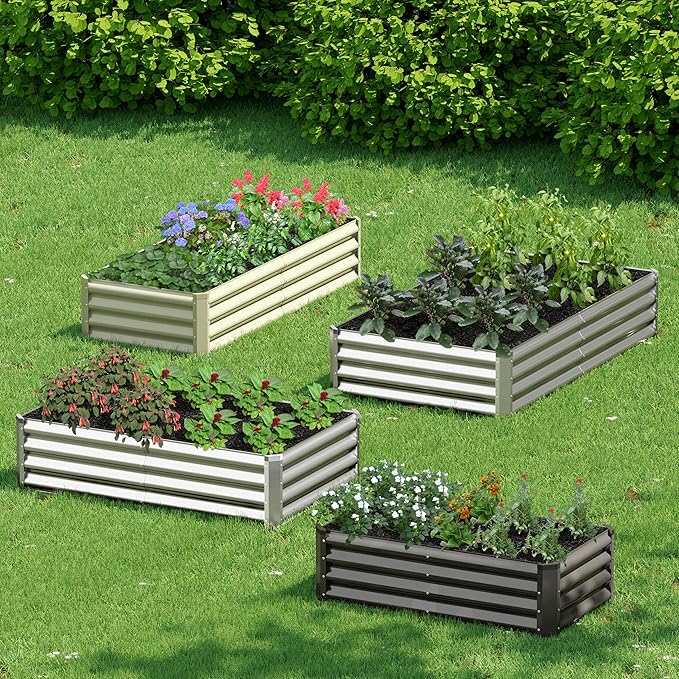 2PCS 4x2x1FT Galvanized Raised Garden Bed Kit, Galvanized Planter Raised Garden Boxes Outdoor, Large Metal Raised Garden Beds for Vegetables-Green