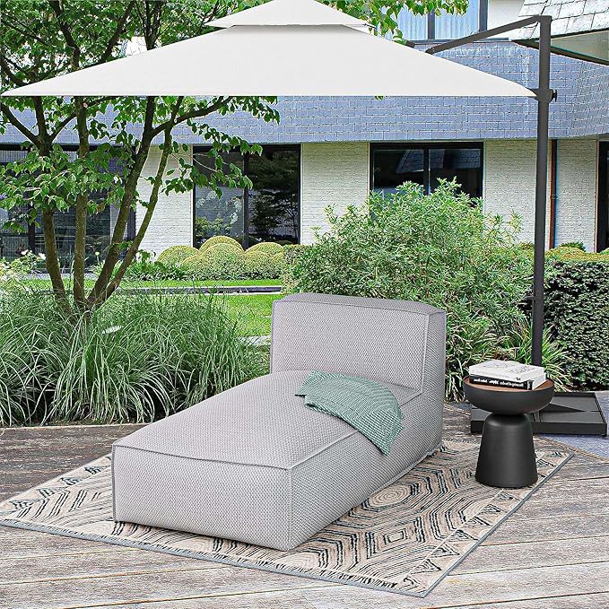 Outdoor Bean Bed Chair Sun Lounger, Outdoor Couch Sofa for Patio & Pool, Foam Filling Day Bed Furniture, Comfy Lazy Sofa for Outside, Water-Resistant Seating (Higher Back Light Gray, 70'' L)