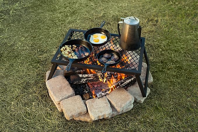 Amazon Basics Heavy-Duty Portable Camping Grill Grate for Outdoor Open Flame Cooking, Foldable, Sturdy, 15.9" x 12.2", Black