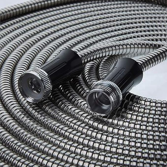 BIONIC STEEL 10Ft Metal Garden Hose with Sprayer Nozzle,NonKinking Designed Stainless Steel Heavy Duty Water Hose 100Ftx5/8".Flexible NON Expandable for Uninterrupted Water Flow,500 PSI(Pack of 2)