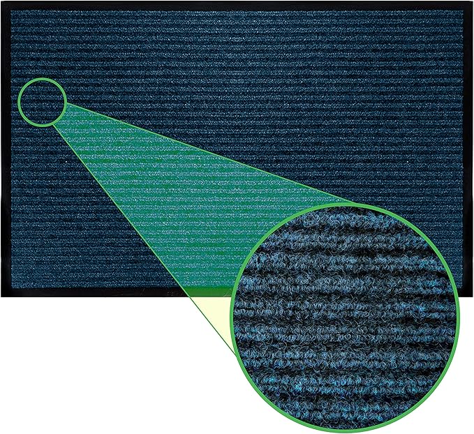 LuxUrux Striped Blue Door Mat - Heavy Duty, Indoor/Outdoor, Easy Clean, Waterproof, Low-Profile (24'' x 16'') - Ideal for Entry, Patio, Garage - Durable Solution for High Traffic Entrance Ways