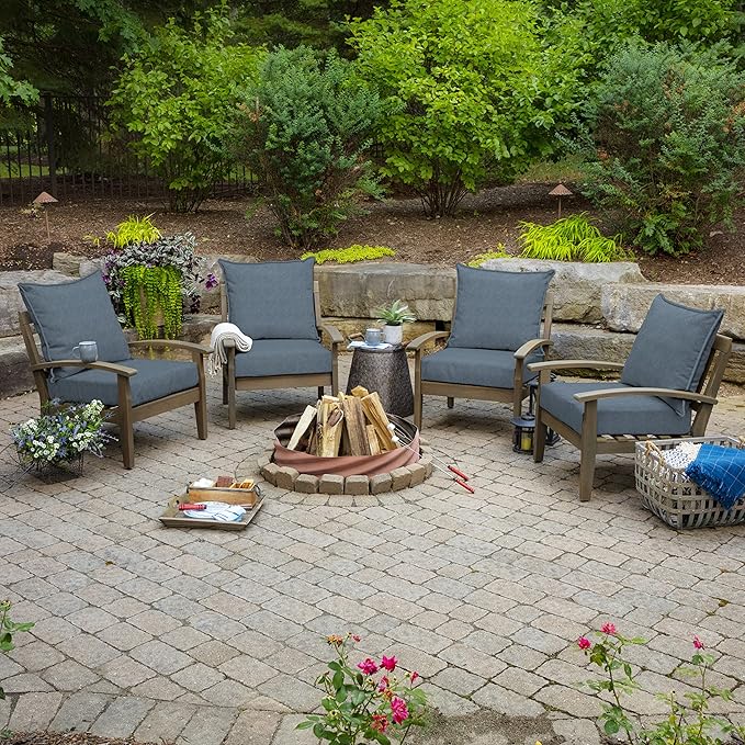 Arden Olefin Outdoor Foam Deep Seat Cushion Set, 24 in x 24 in, Weather-Proof, Rain-Proof, Fade Resistant Patio Cushion, Deep Seat Bottom and Back Cushion for Chair, Sofa, and Couch Denim Alair