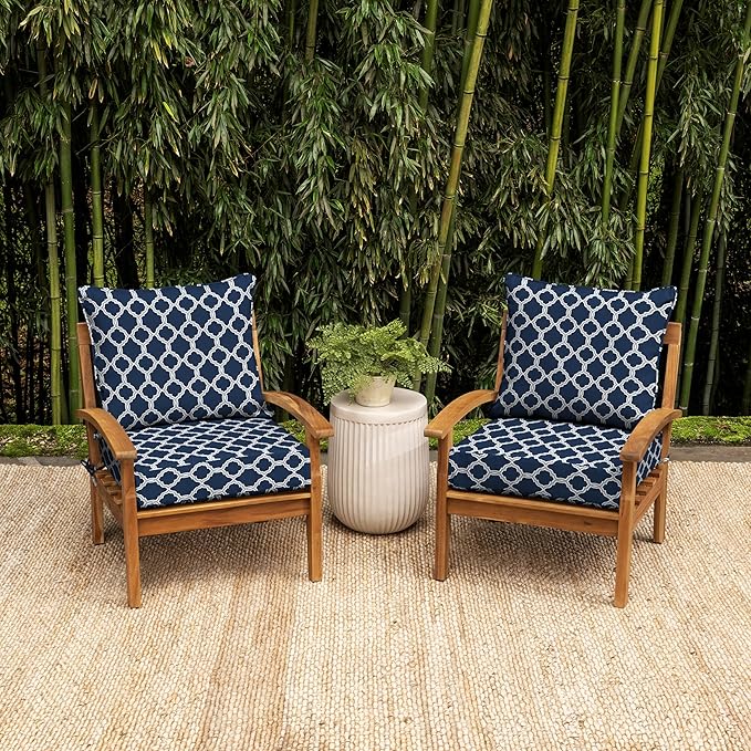 Arden earthFIBER Outdoor Foam Deep Seat Cushion Set, 24 in x 24 in, Weather-Proof, Rain-Proof, Fade Resistant Patio Cushion, Bottom and Back Cushion for Chair, Sofa, and Couch Sapphire Blue Garden